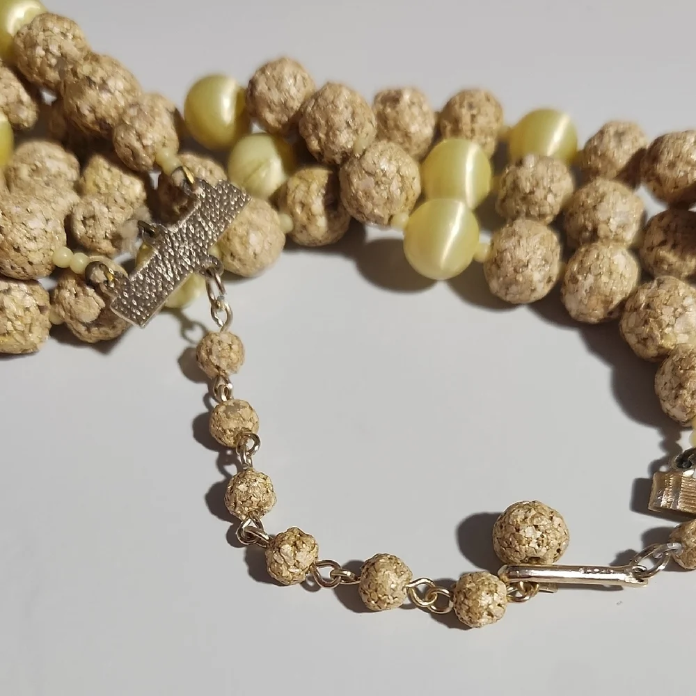 Vintage 1970s Japan Signed Satin Ball Bead Multi Strand Adjustable Necklace